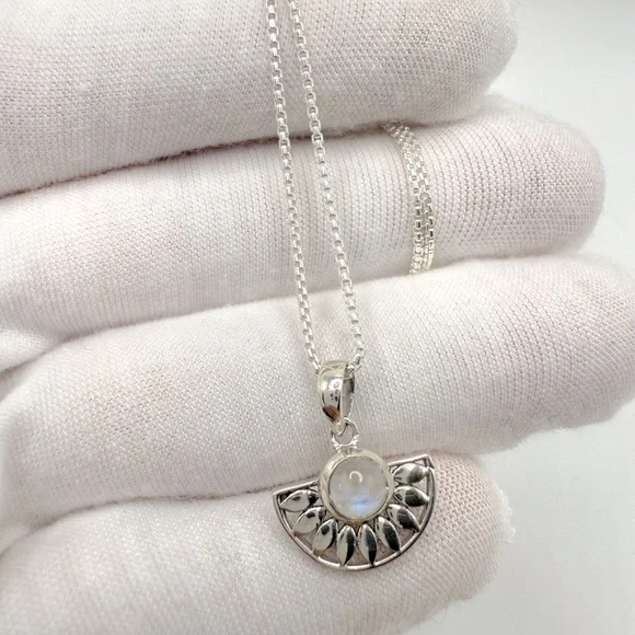 Genuine Rainbow Moonstone .925 Sterling Silver Necklace - Picture 4 of 14